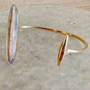 Calvin Klein Swarovski Grey Crystal Gold Tone Minimalist Cuff Bracelet